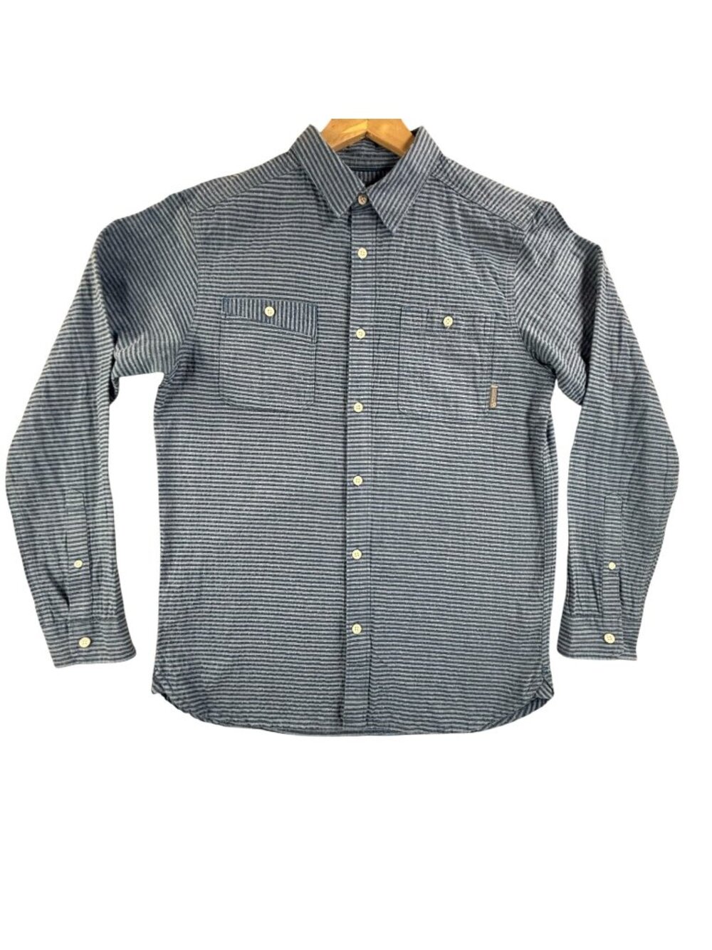 Mountain Hardwear Shirt Mens Medium Blue Stripe Button Up Long Sleeve Casual